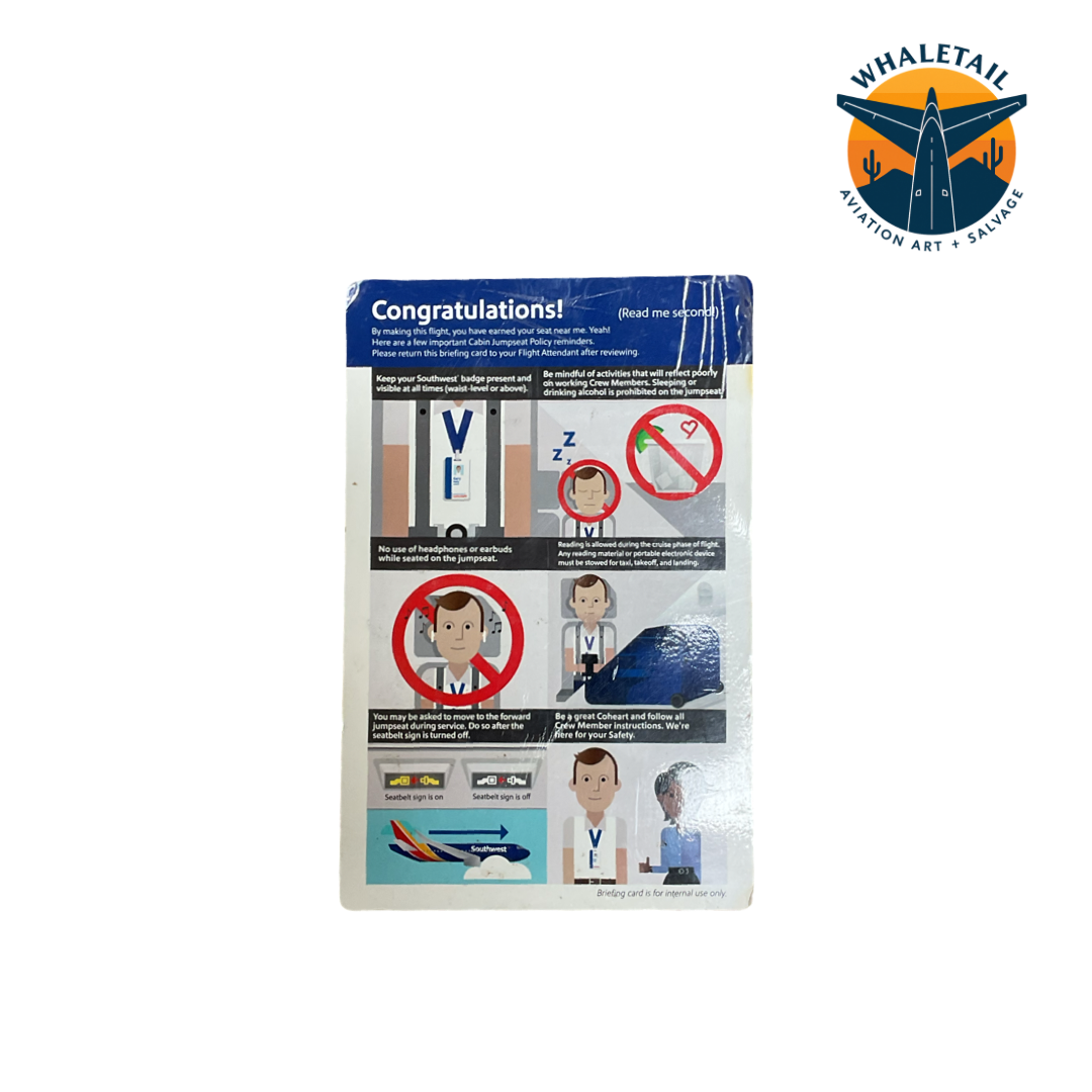 Retired Southwest Airlines Boeing 737 Jump Seat Briefing Card | PN IF-513-10/19