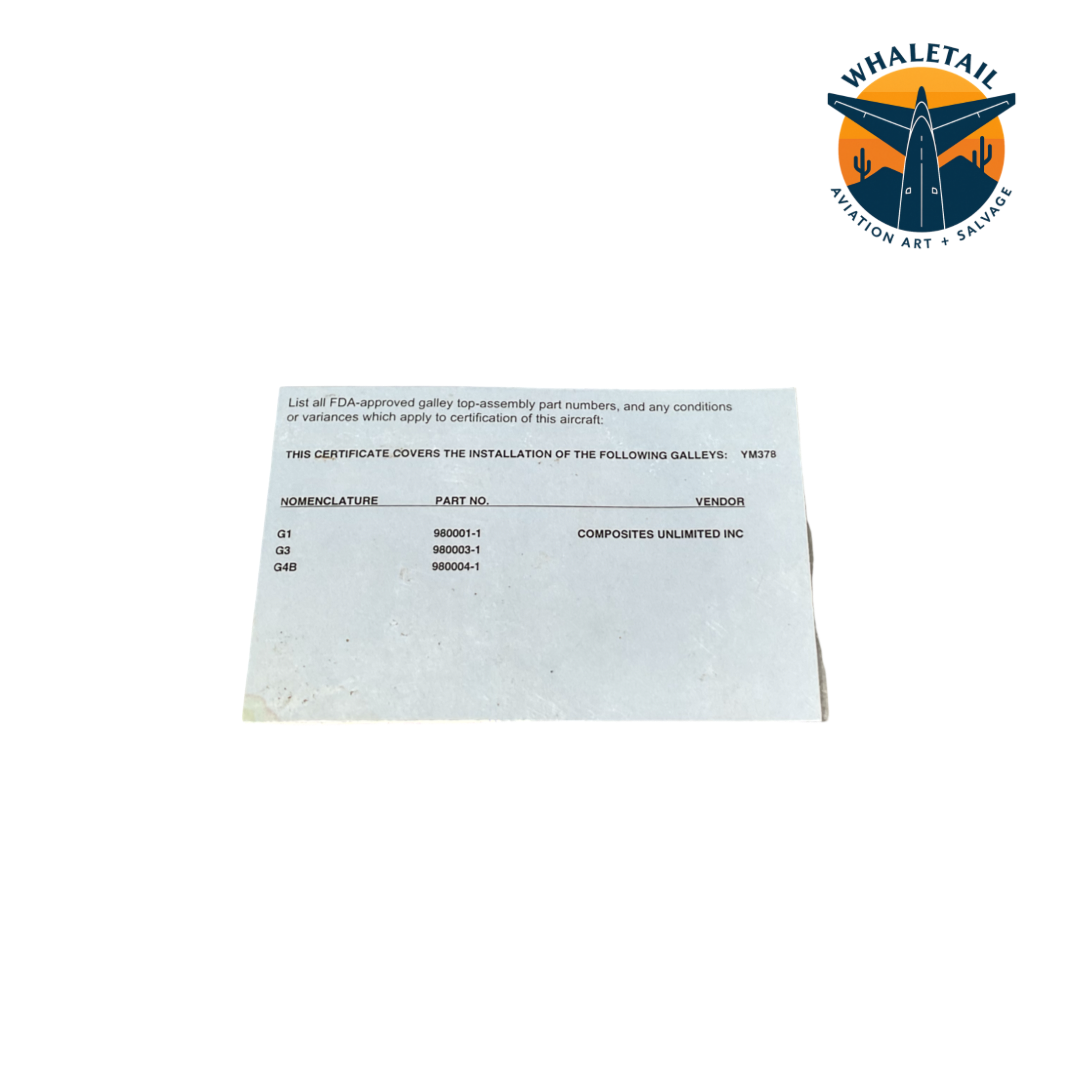Aircraft Sanitary Construction Certificate – SWA Boeing 737 | Original Aircraft Documentation