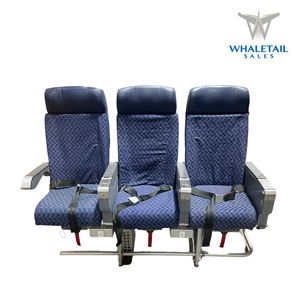 MD-80 Aircraft Row of 3 Seats Cloth w/Leather Headrest Bulkhead