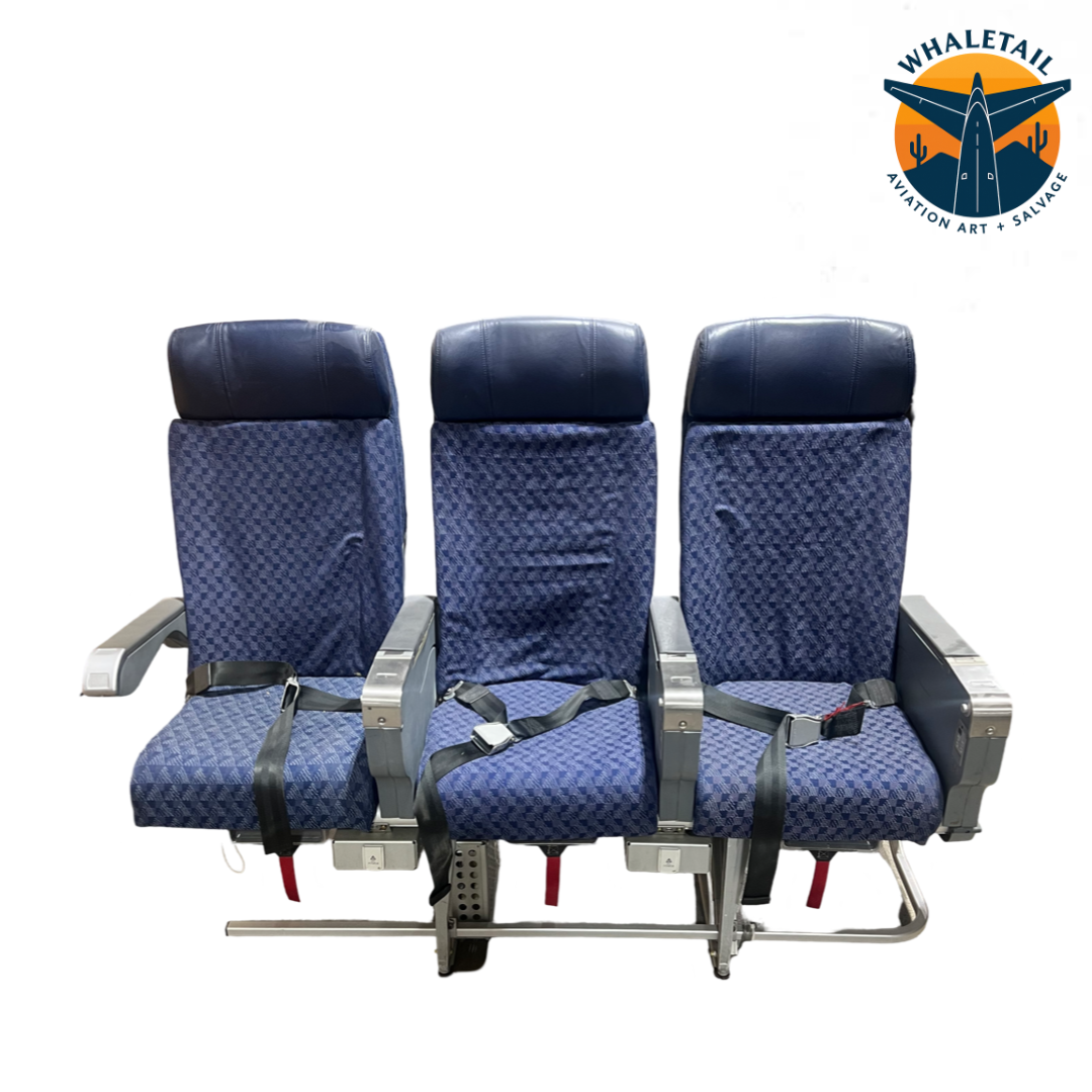 MD-80 Aircraft Row of 3 Seats Cloth w/Leather Headrest Bulkhead