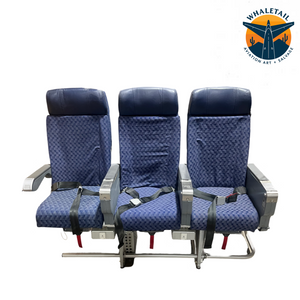 MD-80 Aircraft Row of 3 Seats Cloth w/Leather Headrest Bulkhead
