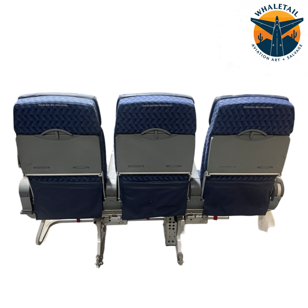 MD-80 Aircraft Row of 3 Seats Cloth w/Leather Headrest Bulkhead