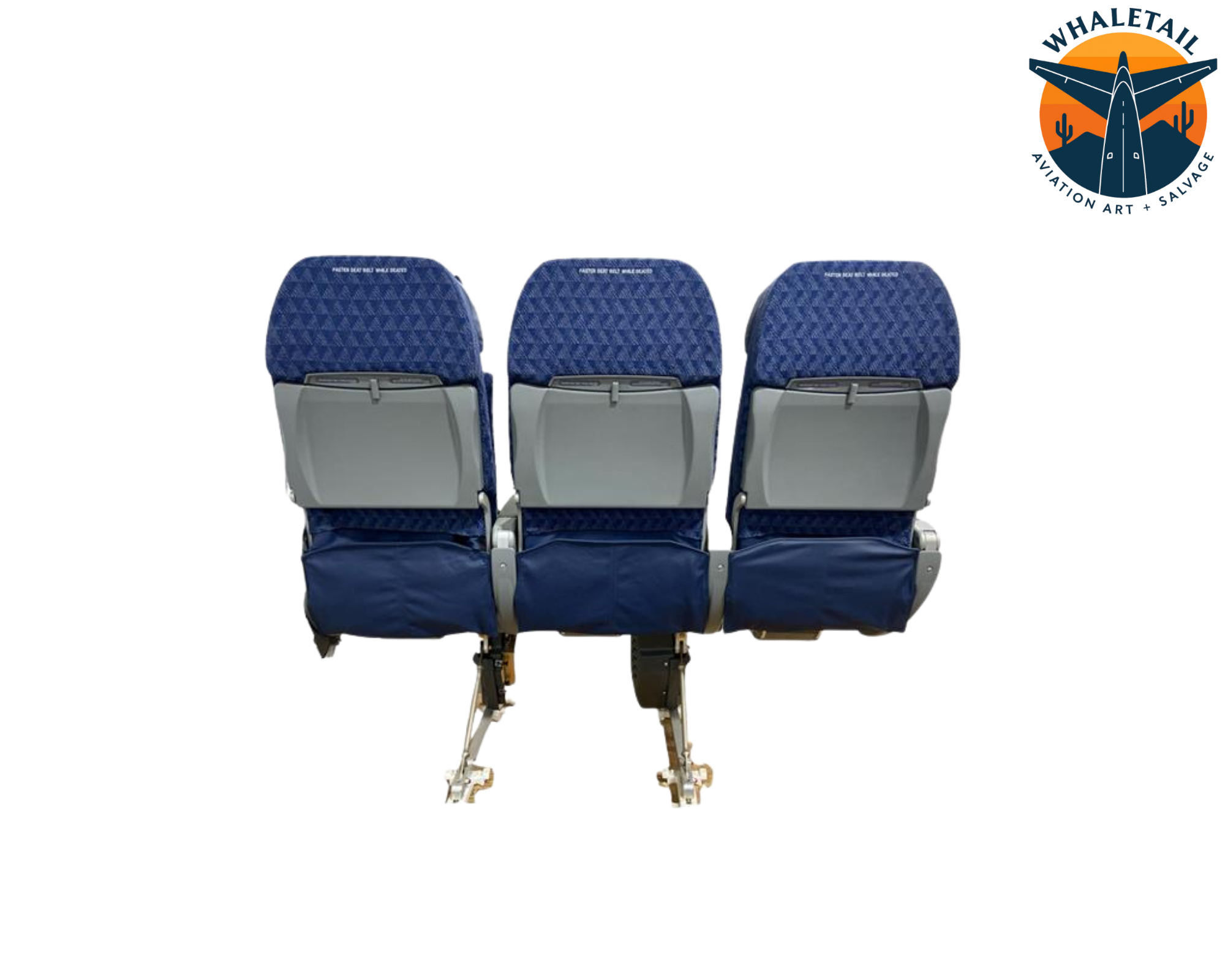 MD-80 Aircraft Row of 3 Seats Blue Cloth w/Leather Headrests Bulkhead with short arm