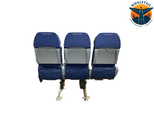 MD-80 Aircraft Row of 3 Seats Blue Cloth w/Leather Headrests Bulkhead with short arm