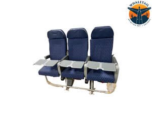 MD-80 Aircraft Row of 3 Seats Blue Cloth w/Leather Headrests Bulkhead with short arm