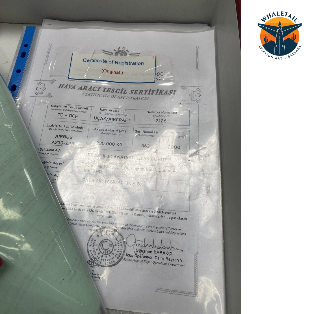 Original A330-200 Onur Air "True Certified Copy of Carry on Documents, Manuals"