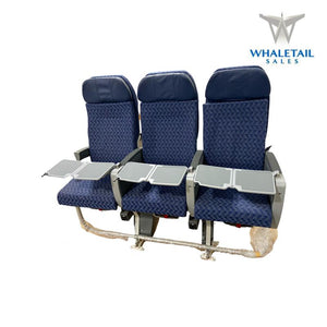 MD-80 Aircraft Row of 3 Seats Blue Cloth w/Leather Headrests Bulkhead