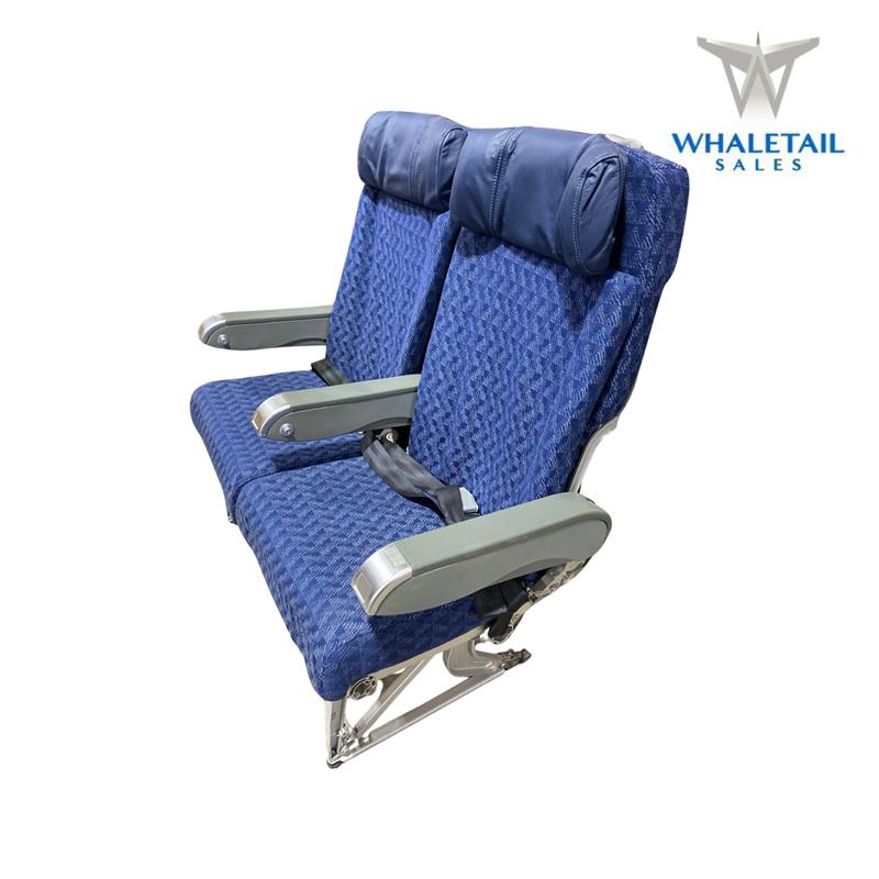 MD-80 Aircraft Row of 2 Seats Blue Cloth with movable leather headrest