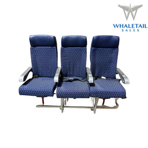 MD-80 Aircraft Row of 3 Seats Blue Cloth w/Leather Headrests