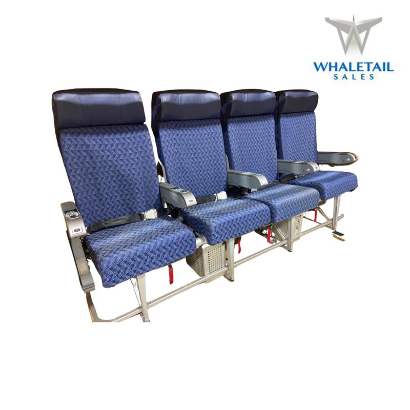 MD-80 Aircraft Row of 4 Seats Blue Cloth w/Leather Headrests