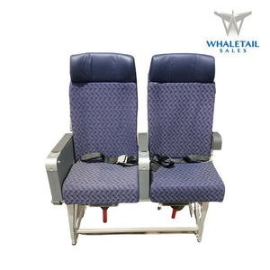 MD-80 Aircraft Row of 2 Seats Blue Cloth with leather headrest and trays in arms