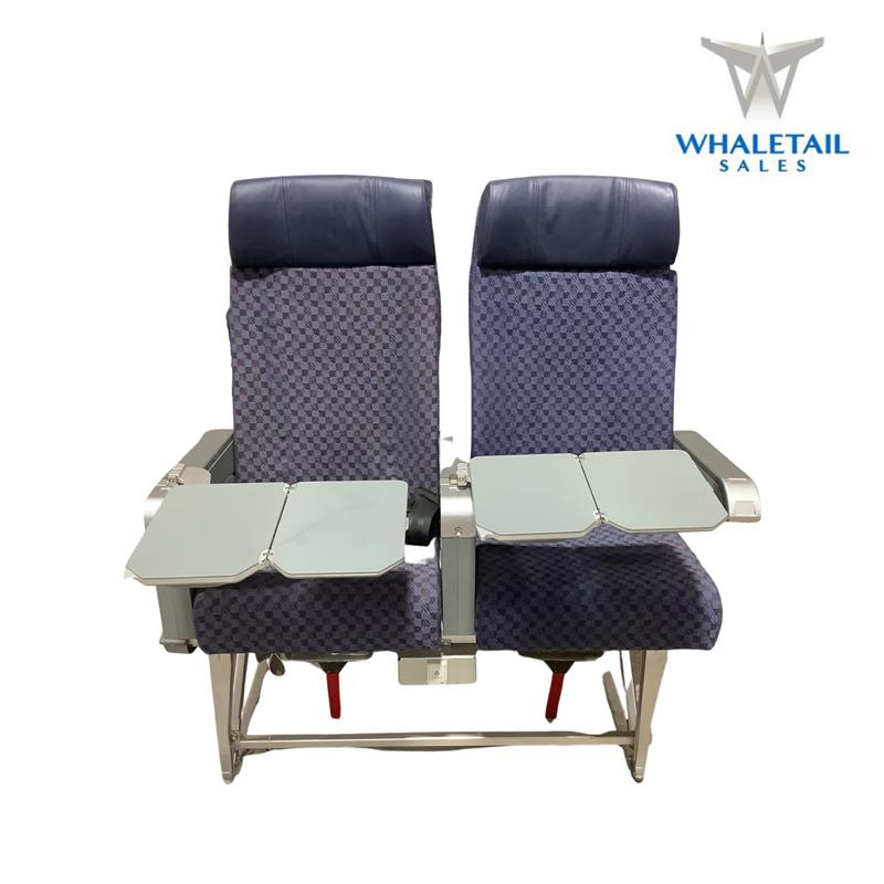 MD-80 Aircraft Row of 2 Seats Blue Cloth with leather headrest